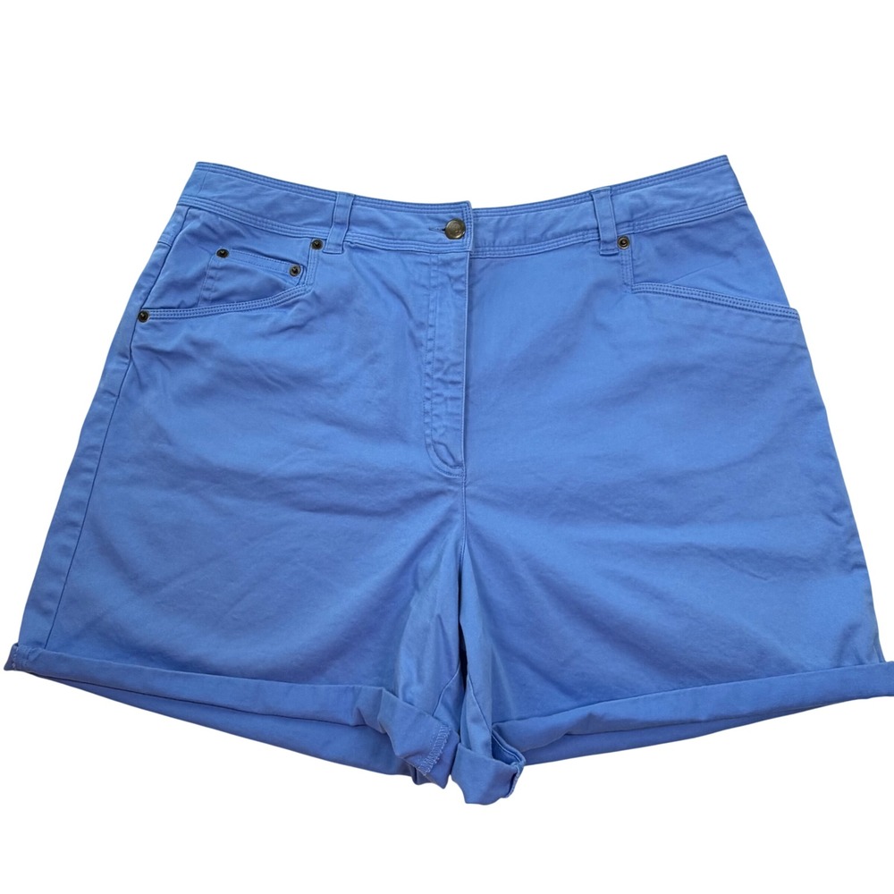 Talbots Cotton Stretch Shorts Womens 16 Blue Chino Casual Summer Rolled Cuff